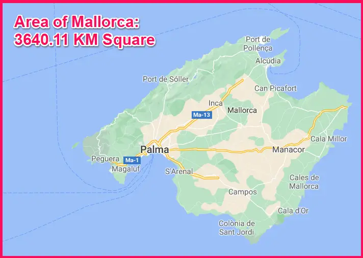 Area of Mallorca compared to Cyprus