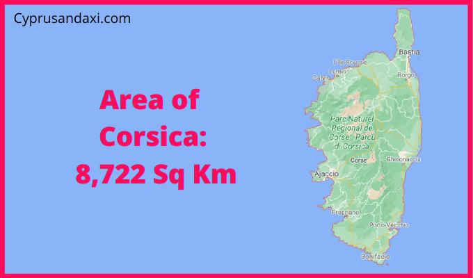Area of Corsica compared to Rhodes