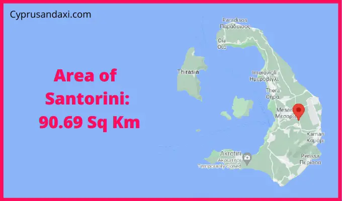 Area of Santorini compared to Corfu