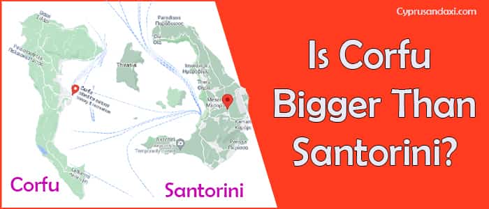 Is Corfu bigger than Santorini