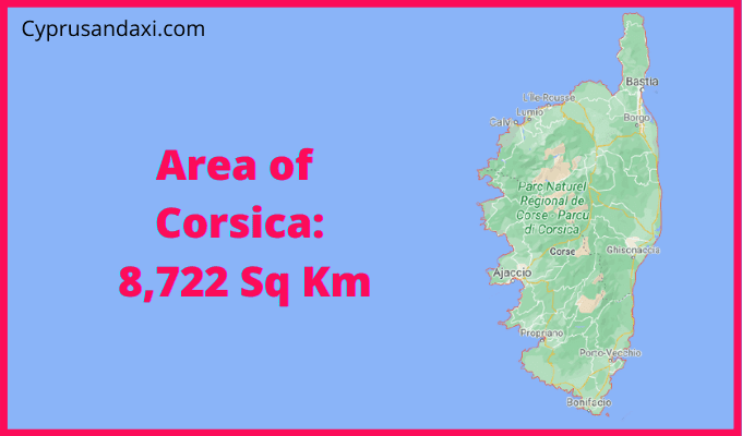 Area of Corsica compared to Costa Rica