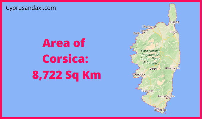 Area of Corsica compared to Venice